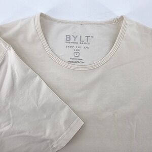 BYLT Premium Basics Drop Cut SS Lux Tee Shirt Cream Womens Large Casual Eveyday
